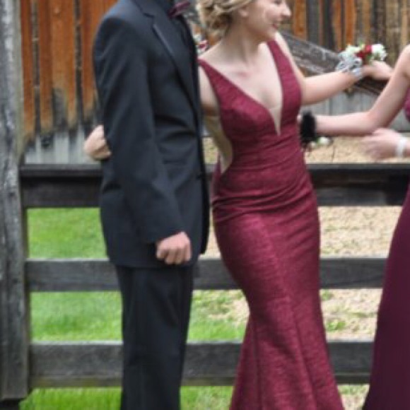 Jovani Red/ Wine Sparkly Prom Dress 45811 - Picture 2 of 8